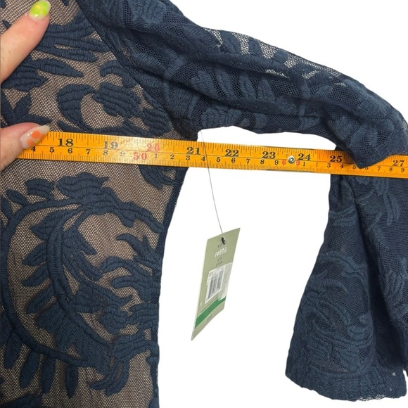 NWT John Mark Romantic Blue Lace Bell Sleeve Navy Lace Up Midi Dress Size Large - Picture 11 of 13